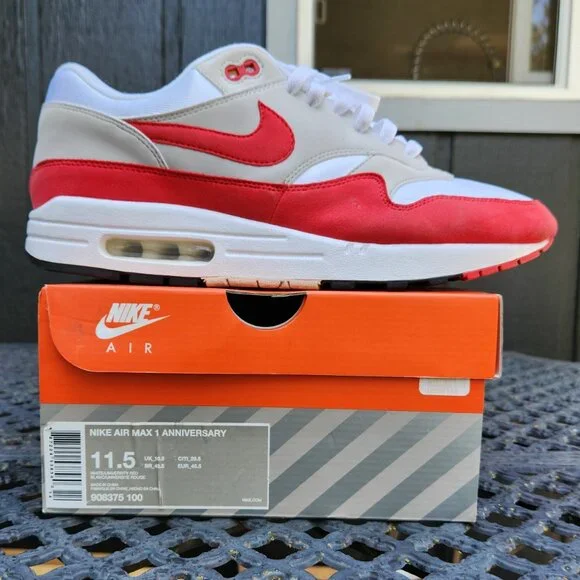 ❤️️SOLD!!!❤️ 1st Release 908375-100 Nike Air Max 1 OG Anniversary 'Red' - Picture 15 of 16